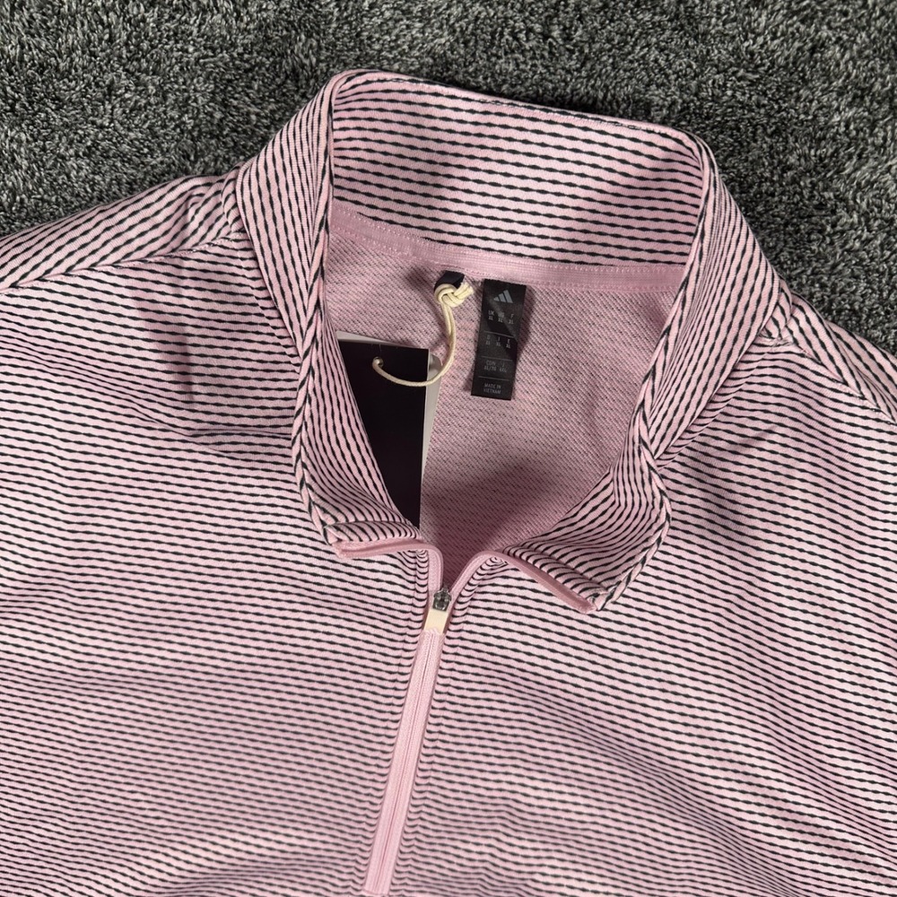Adidas Pullover Mens XL PERF PRT 1/4 Z Pink Striped NEW Long Sleeve Golf Active
